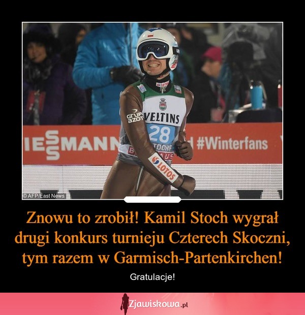 Gratulacje dla Kamila Stocha! Wygrał drugi konkurs turnieju Czterech Skoczni!